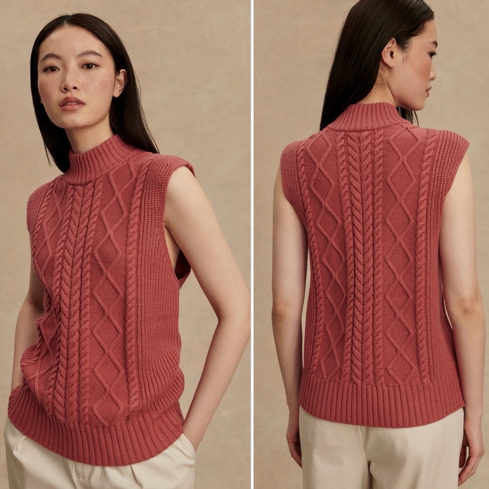 NWT Varley Joliette Roll-Neck Sweater Vest in Mauvewood, size XS